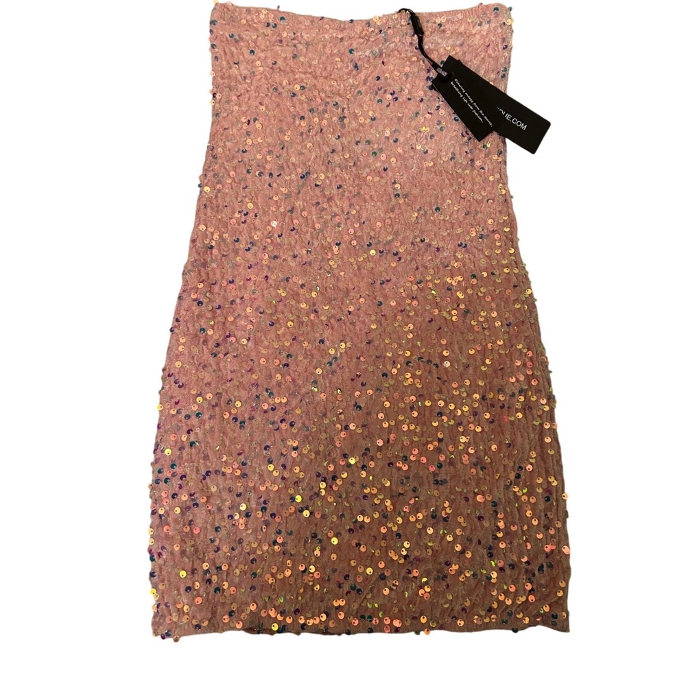 MISMI‎ Pink Sequin Embellished Strapless Mini Dress XS